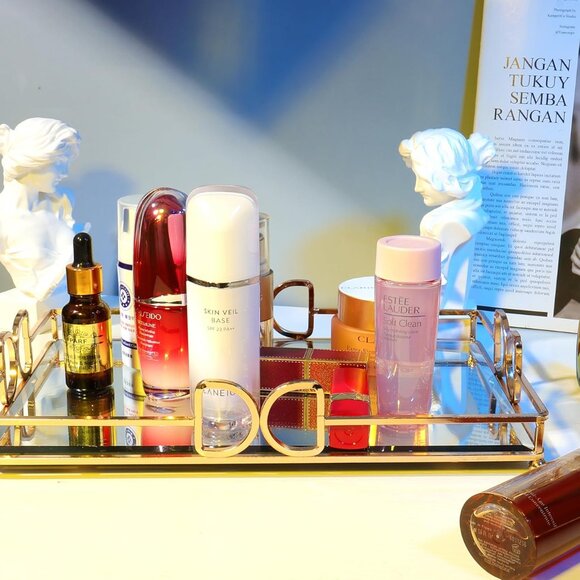 Gold Mirror Tray: Elegant Makeup/Vanity Tray, Luxury Rust-Proof Glass for Bathro - Picture 5 of 7